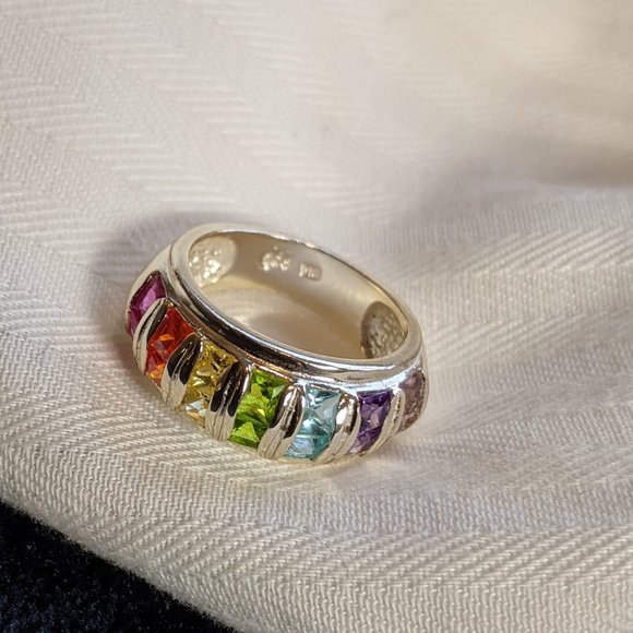 Crystal Multicolor Set Of Two Silver Rings Stackable EUC Trendy - Picture 10 of 12